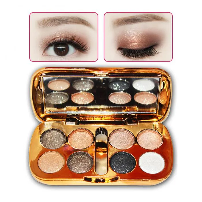 Glitter Eyeshadow With Brush Shiny Eye Shadow Palette 8 Colors