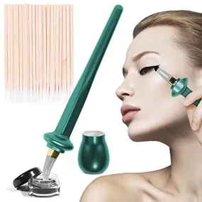 Guide Beauty Eyeliner Applicator, Eyeliner Guide with Eyeliner Cream (Black) and 50 Cotton Swab, Anti-shake Easy to Hold Handle Waterproof Transfer Resistant Guide Wand Eyeliner Tool