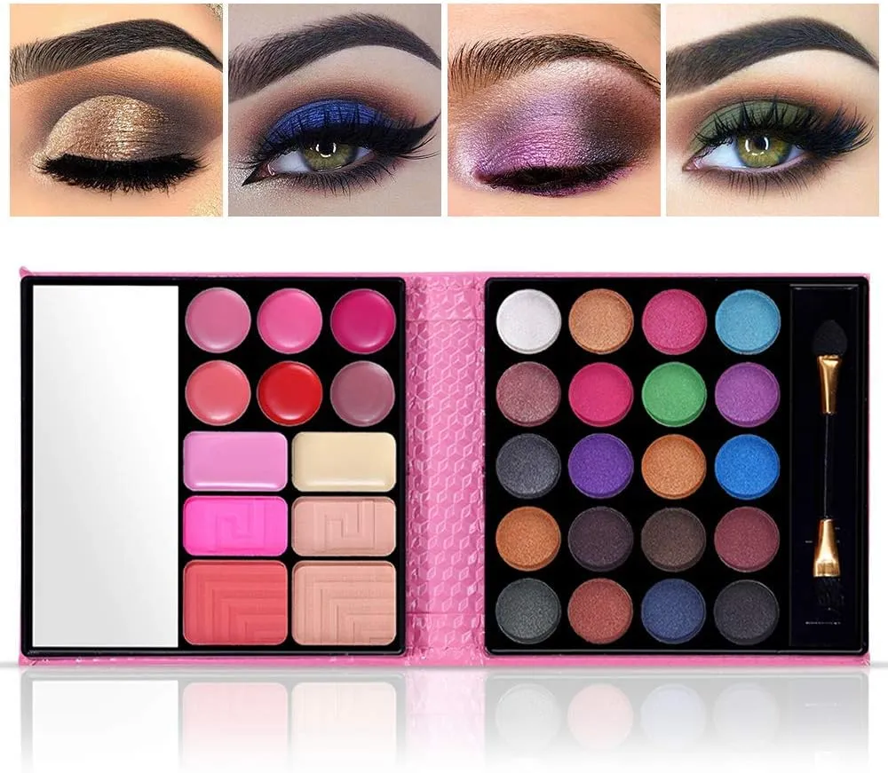 NEW (Pink) - All in One Makeup Kit - 20 Eyeshadow, 6 Lip Glosses, 3 Blushers, 2 Powder, 1 Concealer, 1 Mirror, 1 Brush, Make Up Gift Set for Teen Girls, Beginners And Pros