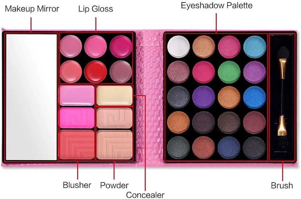NEW (Pink) - All in One Makeup Kit - 20 Eyeshadow, 6 Lip Glosses, 3 Blushers, 2 Powder, 1 Concealer, 1 Mirror, 1 Brush, Make Up Gift Set for Teen Girls, Beginners And Pros