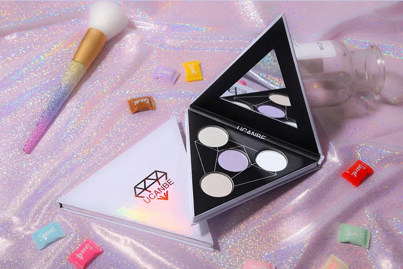 Triangle Glitter Eyeshadow Palette  Face Highlighter Makeup Shimmer Shine Powder